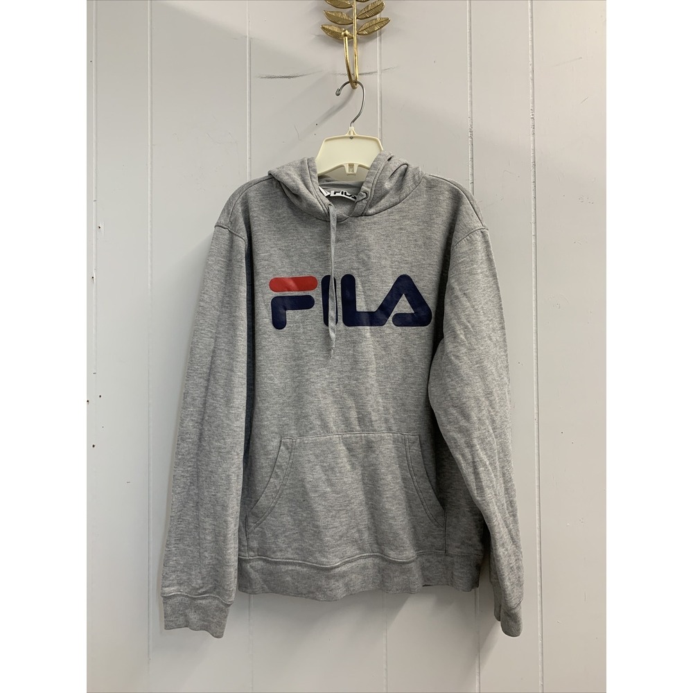 FILA Hoodie Mens Medium Sweatshirt Pullover Gray Logo Sweater Colorblock